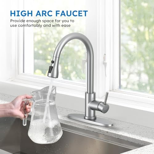 Arofa Kitchen Faucet with Pull Down Sprayer, Brushed Nickel Kitchen Sink Faucet Single Handle Stainless Steel for 1 or 3 Hole Farmhouse Laundry Utility Rv Bar Sinks