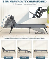 Sportneer Sleeping Cots for Adults: 5-Angle Adjustable Folding Bed with Thick Mattress - 450lbs Max Load Padded Camping Cot with Easy Setup & Takedown for Outdoor Travel Sleep Over, Size 76''x27''