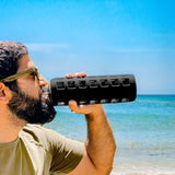 purifyou 40/32 / 22/12 oz Glass Water Bottles with Volume & Times to Drink, Extra Thick Silicone Sleeve, Reusable Bottle for Fridge Water, Milk, Juice (32oz Jet Black)