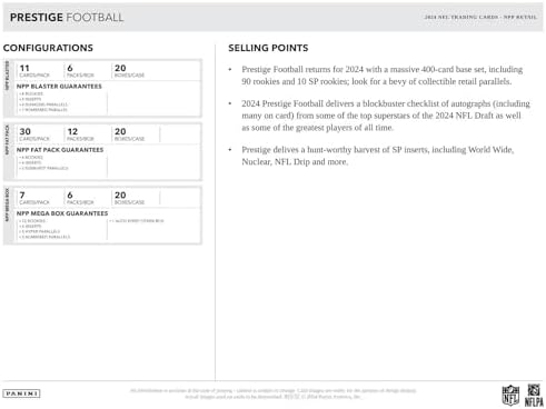 2024 Panini Prestige Football Trading Cards Blaster Box