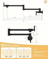 WOWOW Pot Filler Faucet Matte Black, Brass Pot Filler Wall Mount Kitchen Stove Faucet with Double Joint Swing Arms