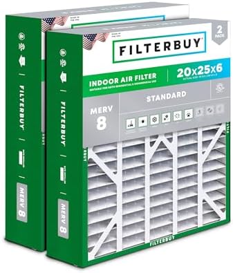 Filterbuy 20x25x6 Air Filter MERV 8 Dust Defense (2-Pack), Pleated HVAC AC Furnace Air Filters for Aprilaire Space-Gard 201/2200 / 2250 & Lennox (Actual Size: 19.75 x 24.25 x 6.00 Inches)