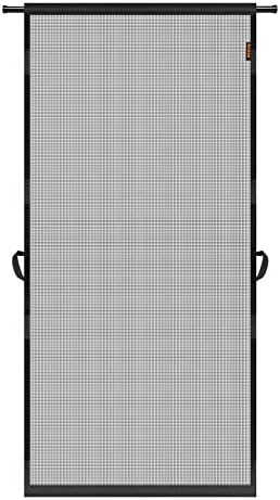 MAGZO Hanging Screen Door, Fits Door Size 30" x 80" (Curtain Size 32'' x 81''), Upgraded Fiberglass Mesh Net with Tension Rod&Hook&Loop (One Piece Can be Installed in 2 Ways), Weighted Bottom, Grey