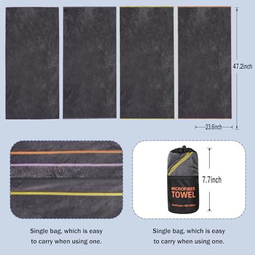 Dofilachy 4 Pack Camping Towel - Camping Towels Quick Dry Towel Microfiber Travel Sports Towel for Camp Bath Beach Swim, Large 24” x 48”