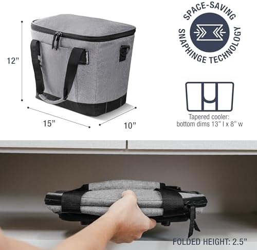 CleverMade Collapsible Cooler Bag 30 Can Beach & Travel Car Cooler, Folding Soft Cooler, Shoulder Strap, Bottle Opener, Great Car Coolers for Travel, Cleans Easy Leak Proof - Gray/Black Gray/Midnight