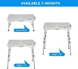 REDCAMP Small Folding Camping Table 2ft, Portable Outdoor Folding Table Aluminum Camp Table Adjustable Height Lightweight for Picnic Cooking Beach,3 Heights