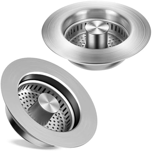 Kitchen Sink Drain Strainer 2 Pack, 304 Stainless Steel Pop Up Sink Stopper, Anti-Clogging Sink Drain Strainer for US Standard Kitchen Drain