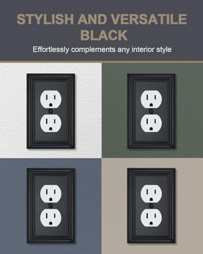 4-Pack Black Outlet Covers, Metal Duplex Wall Plates for Receptacles, Light Switch, Durable Electrical Outlet Cover Plates, 3.15''*4.88'', Midsize