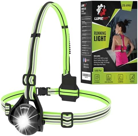 LUMEFIT Running Lights for Runners with Yellow Reflective Vest, Adjustable Beam Night Safety LED Chest Light Run, Dog Walking, and Jogging Gear, Rechargeable Headlamp Flashlight