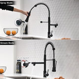 AIMADI Black Kitchen Faucet with 2 Function Sprayer,Commercial Stainless Steel Single Handle Single Hole Spring Matte Black Kitchen Faucet