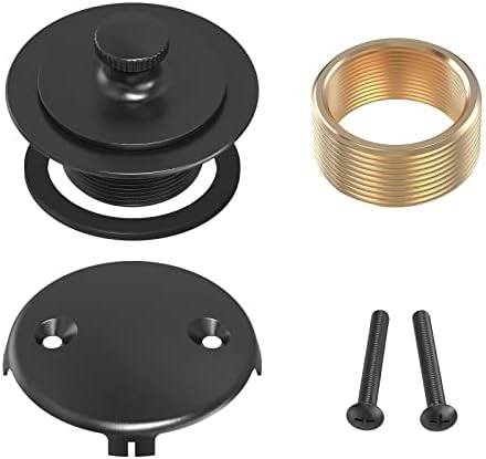 Matte Black Tub Drain and Overflow Kit, Replacement Bath Tub Drain Trim Set,Lift & Turn Bathtub Drain Kit with 2-Hole Overflow Faceplate Conversion Kit Assembly Fine/Coarse Thread