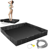41"x41"x5" Portable Shower Pan Camping Shower Base Collapsible Temporary Shower Stall with Drain Hose Durable Foldable Basin for RV Outdoor Bathing Pets Tent Indoor Outdoor Use