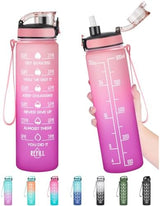 Enerbone Water Bottle, Leakproof BPA & Toxic Free, Motivational Water Bottle with Times to Drink and Straw, Fitness Sports Water Bottle with Strap for Office, Gym, Outdoor Sports