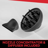 CHI 1875 Series Hair Dryer, Blow Dryer For Ultra-Fast Hair Drying, Reduces Frizz & Increases Shine, Nozzle & Diffuser Attachments