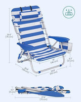 SONGMICS Portable Backpack Beach Chair, 331 lb Capacity, 4 Angles Adjustable Backrest, 2 Side Pockets, Towel Bar, Blue and White UGCB62BU