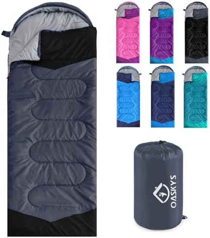 oaskys Camping Sleeping Bag - 3 Season Warm & Cool Weather - Summer Spring Fall Lightweight Waterproof for Adults Kids - Camping Gear Equipment, Traveling, and Outdoors