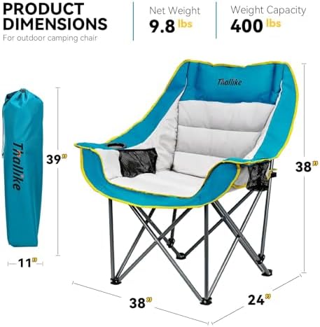 Oversized Camping Chair for Adults – Heavy Duty Folding Chair with Cup Holders, Storage Pocket & Carry Bag – Outdoor Padded Camp Chair for Camping, Backyard, Fishing & Sports – Supports 400lbs