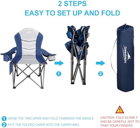 Fully Padded Camping Chair, Oversized Heavy Duty Lawn Chair with Cooler Bag,Side Pocket,Cup Holder Support 400 lbs