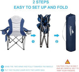 Fully Padded Camping Chair, Oversized Heavy Duty Lawn Chair with Cooler Bag,Side Pocket,Cup Holder Support 400 lbs