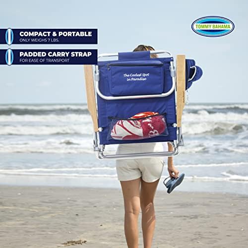 Tommy Bahama 5-Position Classic Lay Flat Folding Backpack Beach Chair, Polyester, Navy