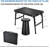 Retractable Small Folding Table and Stool Set, Portable Camping Foldable Table Lightweight Yet More Sturdy with Adjustable Stool for Outdoor Picnic, Beach, Camp, Also Ideal as Lap Desk, Bed Table