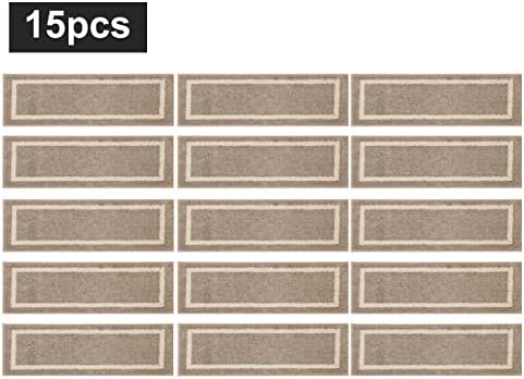 COSY HOMEER Soft Stair Treads 15pcs Non-Slip Carpet Mat 28inX9in Indoor Stair Runners for Wooden Steps,Stair Rugs for Kids and Dogs, 100% Polyester TPE Backing Beige,Square