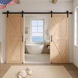S&Z TOPHAND 36 in. x 84 in. Unfinished British Brace Knotty Barn Door with 6.6FT Sliding Door Hardware Kit/Solid Wood/Sliding Door/Double Surfaces/A Simple Assembly is Required
