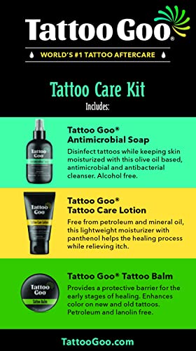 Tattoo Goo Aftercare Kit Includes Antimicrobial Soap, Balm, and Lotion, Tattoo Care for Color Enhancement + Quick Healing - Vegan, Cruelty-Free, Petroleum-Free, Tattoo Artist Gifts (3 Piece Set)