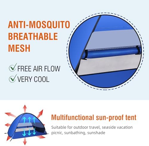 Beach Sun Shelters, Instant Sun Shade Canopy Head PopUp Canopy Automatic Shade Tent for Camping, Portable Windproof Waterproof with Mobile Phone Stand with Tent Nails, with Breathable Mesh, 70cm