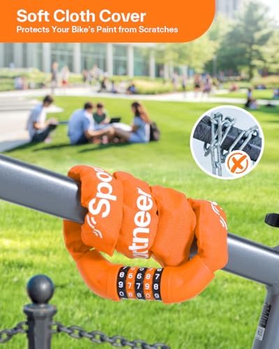 Sportneer Bike Lock: 5 Digit Combination High Security Anti Theft Bike Chain Lock - 3.2/3.6/4ft Heavy Duty Keyless Bicycle Lock for Bike, Motorcycle, Scooter, Door & Gate - 4/6mm Thick, Easy to Use