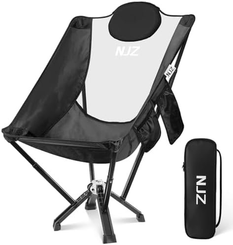 High Back Camping Chair - 600 LBS Capacity Oversized Camping Chair with Comfortable Backrest & Headrest, Quick Setup - Compact Folding Chair for Indoor/Outdoor Use - Black