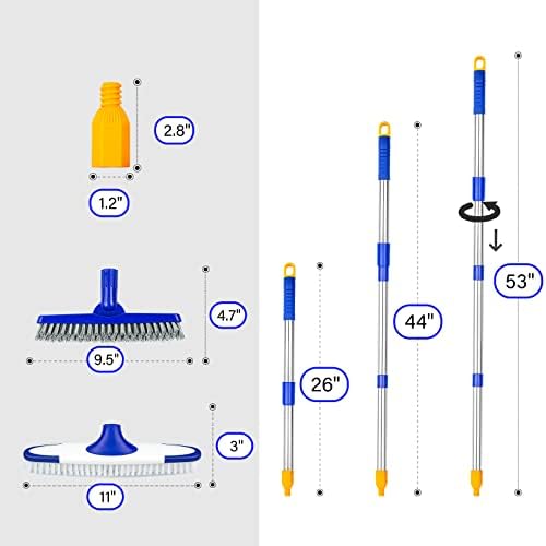 ITTAR Grout & Scrub Brush Combo, Floor Scrubber with Long Handle, Multi-Purpose Stiff Bristles Cleaning Brush Set for Tile, Grout, Deck, Kitchen, Shower Floor (2 Pcs)