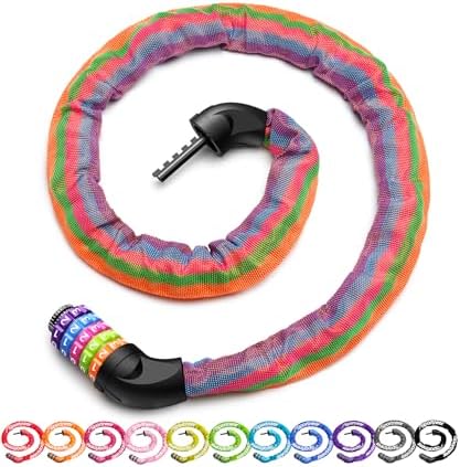 Sportneer Bike Lock: 5 Digit Combination High Security Anti Theft Bike Chain Lock - 3.2/3.6/4ft Heavy Duty Keyless Bicycle Lock for Bike, Motorcycle, Scooter, Door & Gate - 4/6mm Thick, Easy to Use