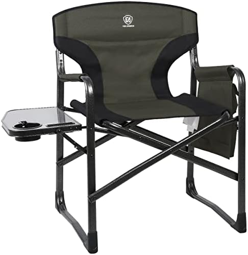EVER ADVANCED Lightweight Folding Directors Chairs Outdoor, Aluminum Camping Chair with Side Table and Storage Pouch, Heavy Duty Supports 350LBS