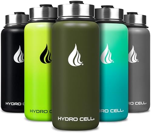 HYDRO CELL Stainless Steel Insulated Water Bottle with Straw - For Cold & Hot Drinks - Metal Vacuum Flask with Screw Cap and Modern Leakproof Sport Thermos for Adults (Army 32oz)