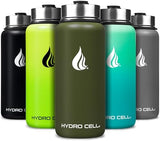 HYDRO CELL Stainless Steel Insulated Water Bottle with Straw - For Cold & Hot Drinks - Metal Vacuum Flask with Screw Cap and Modern Leakproof Sport Thermos for Adults (Army 32oz)
