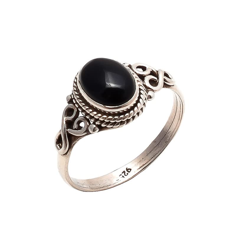Black Onyx Stone Ring 925 Sterling Silver Statement Ring For Women Handmade Gemstone Christmas Jewellery Size US 8 Gift For Her