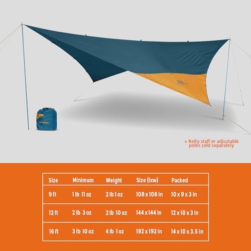 Kelty Noah’s Tarp Sun Shelter and Multi-Use Awning Rainfly, Portable Canopy UV Protection, Waterproof + Durable, 3 Sizes for Customized Pitch