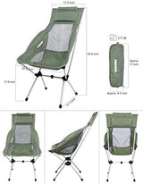 MARCHWAY Lightweight Folding High Back Camping Chair with Headrest, Portable Compact for Outdoor Camp, Travel, Picnic, Festival, Hiking, Backpacking (Highback Green)