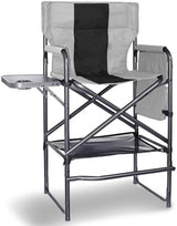 30" Tall Directors Chair with Side Table, 400LBS Bar Height Folding Camping Chair for Makeup Artists, Outdoor Events, Portable Foldable Chair with Cup Holder & footrest - Gray/Black