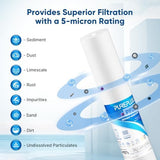 PUREPLUS 5 Micron 20" x 2.5" Whole House Sediment Home Water Filter, 20-inch Sediment Pre-Filtration, Replacement Cartridge Aqua Pure AP110-2C, Pentek P1-20/SP-P1-20/PX01-20, Watts FPMB5-20, 4Pack