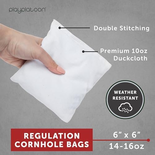 Play Platoon Cornhole Bags Weather Resistant- Set of 8 Regulation Bean Bags for Tossing- Official Professional Size & Weight Corn Hole Bags Two Color All Weather Cornhole Beans Bag Set with Tote Bag