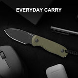 Kizer Drop Bear Fixed Blade Knife, 2.57" Black Stonewash D2 Blade EDC Camping Knife with Olive Green G10 Handle & Hidden Tool, Full Tang Hunting Survival Knives with Adjustable Kydex Sheath, 1094M1