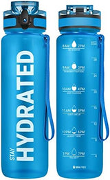 Sahara Sailor Water Bottle 32oz, Durable and Leakproof Water Bottles Motivational with Time Marker, Tritan, BPA Free, Wide Mouth with Easy Clean Brush for Gym, Travel, Home, School, Office (1 Bottle)