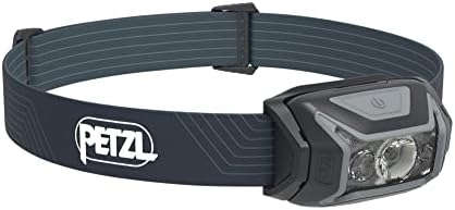 PETZL ACTIK Headlamp - Powerful 450 Lumen Light with Red Lighting, for Hiking, Climbing, Running, and Camping - Grey