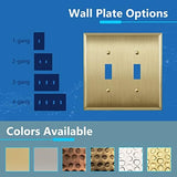 LIDER Toggle Light Switch Metal Wall Plate, Stainless Steel Switch Cover, Corrosion Resistant, Mid-Size 2-Gang 4.88" x 4.92", 201 Stainless Steel, LMWP-12M-BB, Brushed Brass