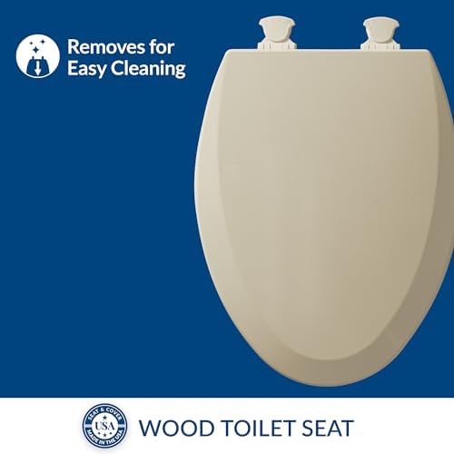 Bemis 1500EC 006 Toilet Seat with Easy Clean & Change Hinges, Elongated, Durable Enameled Wood, Bone, 1 Pack