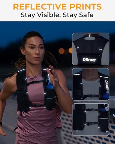 Running Vest for Women Men, Lightweight Hydration Runner Vest with Transparent Waterproof Phone Pocket, 17oz Soft Flask, Adjustable Chest Straps Reflective Backpack for Hiking Cycling Jogging