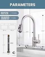 WOWOW Kitchen Faucet with Sprayer, Kitchen Sink Faucet, SUS 304 Stainless Steel, High Arc Single Handle Brushed Nickel Kitchen Faucets with Pull Down Sprayer, Pull Out Kitchen Faucet with Deck Plate