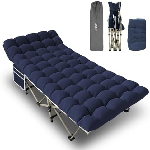 YELLOW JACKET Folding Camping Cot for Adults,600LBS Max Load,28" Wide Sleeping Cot with Removable Thick Mattress Portable Foldable Camping Bed with Carry Bag for Camp,Home,Office,Travel,Blue